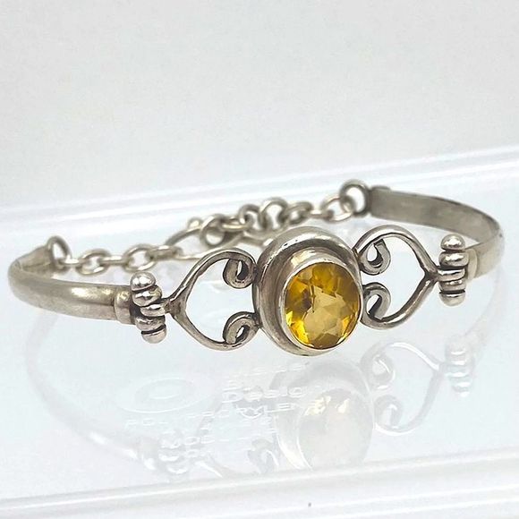 VINTAGE Sterling Silver 925 Faceted Citrine Bangle Bracelet - Picture 1 of 4